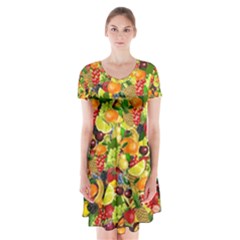 Background Pattern Structure Fruit Short Sleeve V-neck Flare Dress by Pakrebo