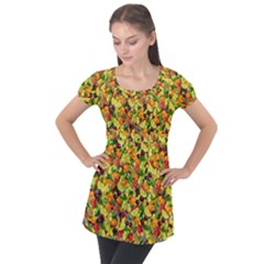 Background Pattern Structure Fruit Puff Sleeve Tunic Top by Pakrebo