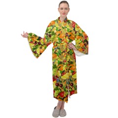 Background Pattern Structure Fruit Maxi Tie Front Velour Kimono