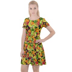 Background Pattern Structure Fruit Cap Sleeve Velour Dress  by Pakrebo