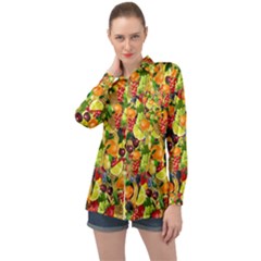 Background Pattern Structure Fruit Long Sleeve Satin Shirt