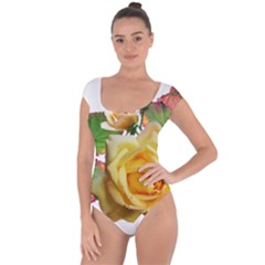 Flowers Roses Autumn Leaves Short Sleeve Leotard 