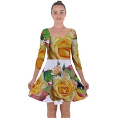 Flowers Roses Autumn Leaves Quarter Sleeve Skater Dress by Pakrebo