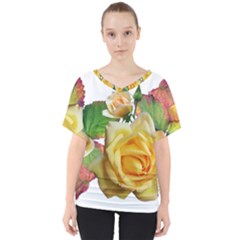 Flowers Roses Autumn Leaves V-neck Dolman Drape Top by Pakrebo