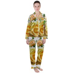 Flowers Roses Autumn Leaves Satin Long Sleeve Pyjamas Set by Pakrebo