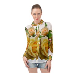 Flowers Roses Autumn Leaves Long Sleeve Chiffon Shirt