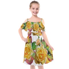 Flowers Roses Autumn Leaves Kids  Cut Out Shoulders Chiffon Dress