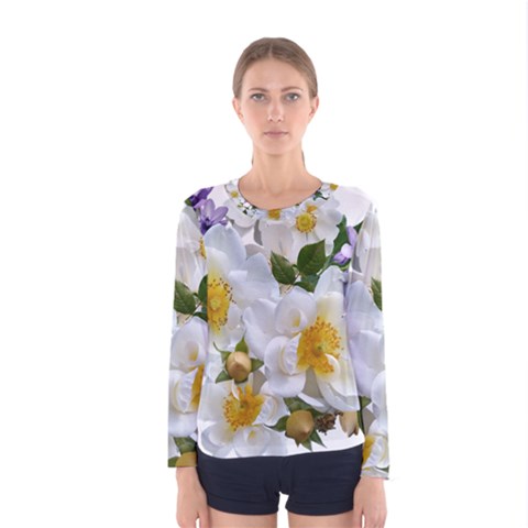 Flowers Roses White Mauve Babianas Women s Long Sleeve Tee by Pakrebo