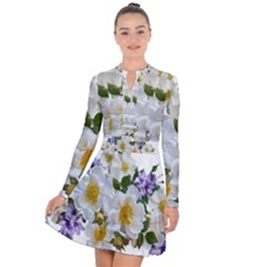 Flowers Roses White Mauve Babianas Long Sleeve Panel Dress