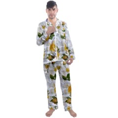 Flowers Roses White Mauve Babianas Men s Satin Pajamas Long Pants Set