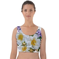 Flowers Roses White Mauve Babianas Velvet Crop Top