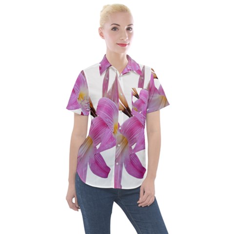 Lily Belladonna Easter Lily Women s Short Sleeve Pocket Shirt by Pakrebo