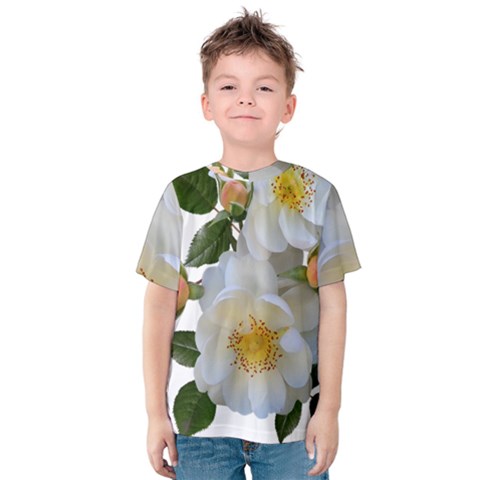 Roses Stamens Pollen Buds White Kids  Cotton Tee by Pakrebo