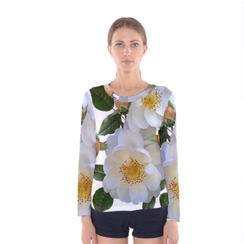 Roses Stamens Pollen Buds White Women s Long Sleeve Tee by Pakrebo