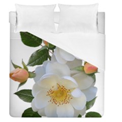 Roses Stamens Pollen Buds White Duvet Cover (queen Size) by Pakrebo