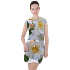 Roses Stamens Pollen Buds White Drawstring Hooded Dress by Pakrebo