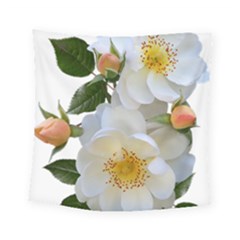 Roses Stamens Pollen Buds White Square Tapestry (small)