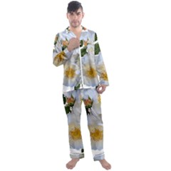 Roses Stamens Pollen Buds White Men s Satin Pajamas Long Pants Set by Pakrebo