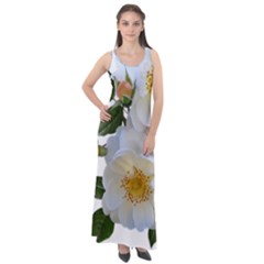 Roses Stamens Pollen Buds White Sleeveless Velour Maxi Dress by Pakrebo