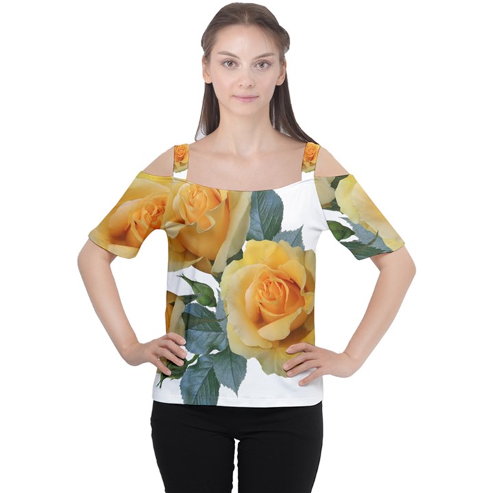 Roses Yellow Flowers Fragrant Cutout Shoulder Tee