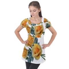 Roses Yellow Flowers Fragrant Puff Sleeve Tunic Top by Pakrebo