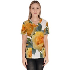 Roses Yellow Flowers Fragrant Women s V-neck Scrub Top by Pakrebo