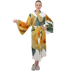 Roses Yellow Flowers Fragrant Maxi Tie Front Velour Kimono