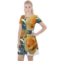 Roses Yellow Flowers Fragrant Cap Sleeve Velour Dress  by Pakrebo