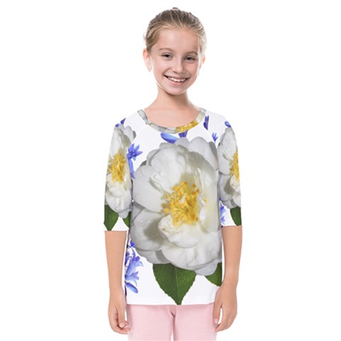 Flowers Camellia Bluebells Fragrant Kids  Quarter Sleeve Raglan Tee by Pakrebo