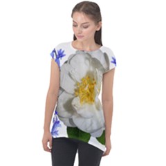 Flowers Camellia Bluebells Fragrant Cap Sleeve High Low Top by Pakrebo