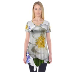 Flowers Camellia Bluebells Fragrant Short Sleeve Tunic  by Pakrebo