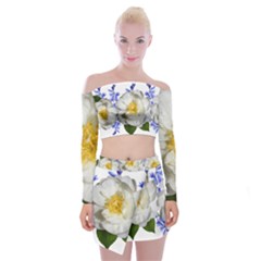 Flowers Camellia Bluebells Fragrant Off Shoulder Top With Mini Skirt Set by Pakrebo