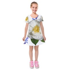 Flowers Camellia Bluebells Fragrant Kids  Short Sleeve Velvet Dress by Pakrebo