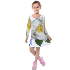 Flowers Camellia Bluebells Fragrant Kids  Long Sleeve Velvet Dress by Pakrebo