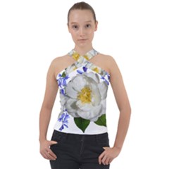 Flowers Camellia Bluebells Fragrant Cross Neck Velour Top by Pakrebo