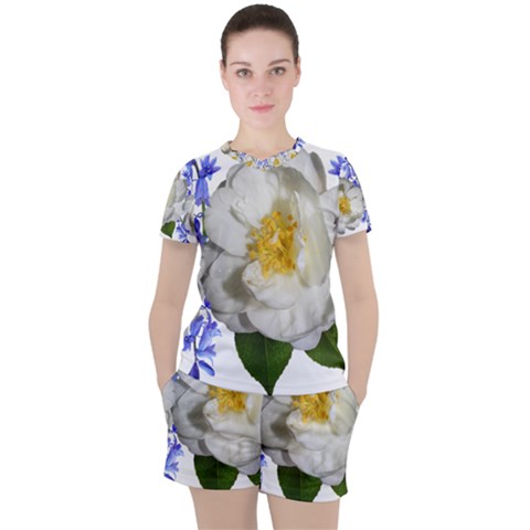 Flowers Camellia Bluebells Fragrant Women s Tee And Shorts Set by Pakrebo