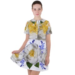 Flowers Camellia Bluebells Fragrant Short Sleeve Shoulder Cut Out Dress  by Pakrebo