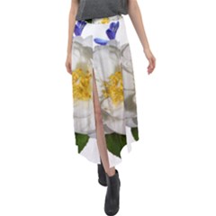 Flowers Camellia Bluebells Fragrant Velour Split Maxi Skirt