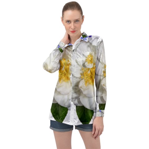 Flowers Camellia Bluebells Fragrant Long Sleeve Satin Shirt by Pakrebo