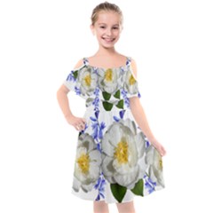 Flowers Camellia Bluebells Fragrant Kids  Cut Out Shoulders Chiffon Dress by Pakrebo