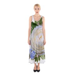 Roses Flowers Plumbago Arrangement Sleeveless Maxi Dress by Pakrebo