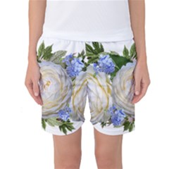 Roses Flowers Plumbago Arrangement Women s Basketball Shorts by Pakrebo