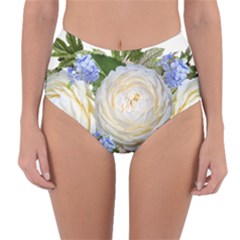 Roses Flowers Plumbago Arrangement Reversible High-waist Bikini Bottoms by Pakrebo