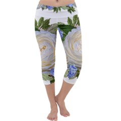 Roses Flowers Plumbago Arrangement Capri Yoga Leggings by Pakrebo