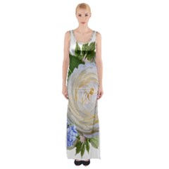 Roses Flowers Plumbago Arrangement Thigh Split Maxi Dress by Pakrebo