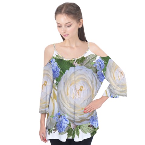 Roses Flowers Plumbago Arrangement Flutter Tees by Pakrebo