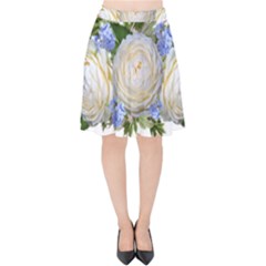 Roses Flowers Plumbago Arrangement Velvet High Waist Skirt by Pakrebo