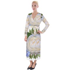 Roses Flowers Plumbago Arrangement Velvet Maxi Wrap Dress by Pakrebo