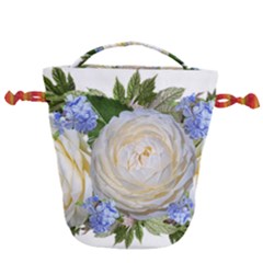 Roses Flowers Plumbago Arrangement Drawstring Bucket Bag by Pakrebo