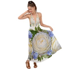 Roses Flowers Plumbago Arrangement Backless Maxi Beach Dress by Pakrebo